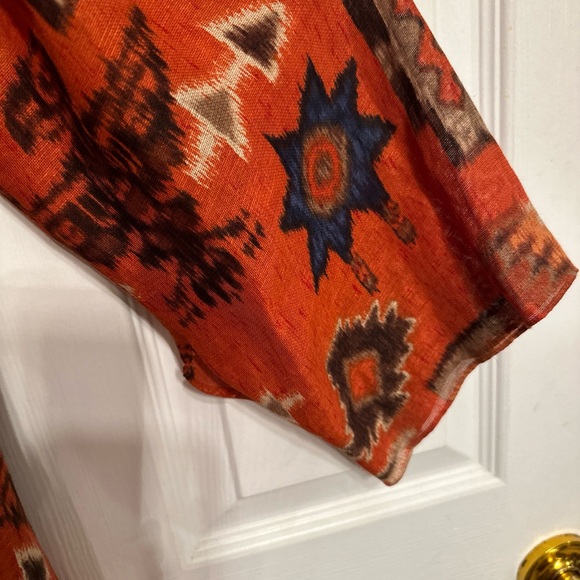 Ralph Lauren Womens Rust Southwest Popover Pleated Blouse L/s Ck Measurements - Picture 4 of 10